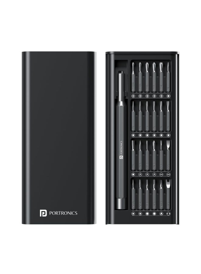 بورترونيكس Portronics Bit Box,24-in-1 Screwdriver Kit,Compact,Durable,and Travel-Friendly Tool Kit with a Magnetic Bit Holder,Perfect for Household&Auto Repair (Black) - Image 1